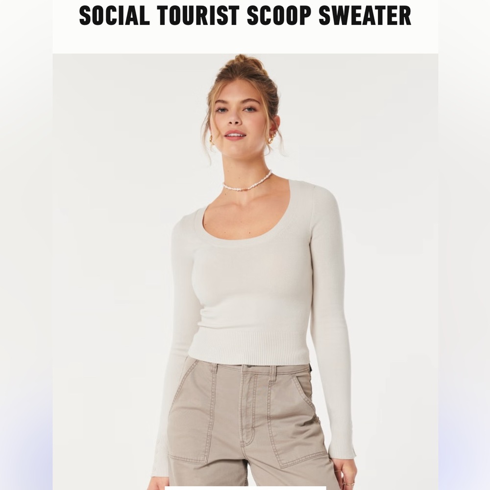 Beige Social Tourist Scoop Sweater